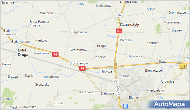mapa Raczyn gmina Czarnożyły, Raczyn gmina Czarnożyły na mapie Targeo