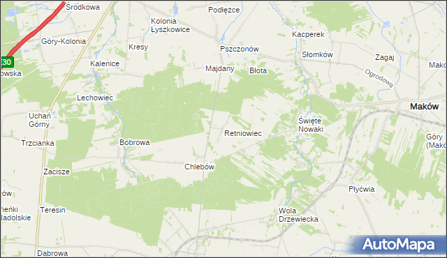 mapa Retniowiec, Retniowiec na mapie Targeo