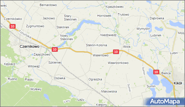 mapa Walentowo gmina Kikół, Walentowo gmina Kikół na mapie Targeo