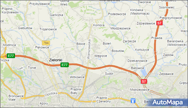 mapa Węgrzce gmina Zielonki, Węgrzce gmina Zielonki na mapie Targeo