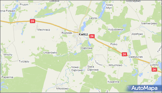 mapa Dąbrowa gmina Kwilcz, Dąbrowa gmina Kwilcz na mapie Targeo