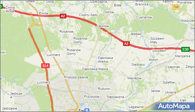 mapa Dąbrówka Wielka gmina Zgierz, Dąbrówka Wielka gmina Zgierz na mapie Targeo