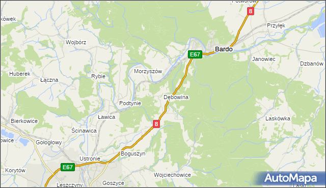 mapa Dębowina, Dębowina na mapie Targeo