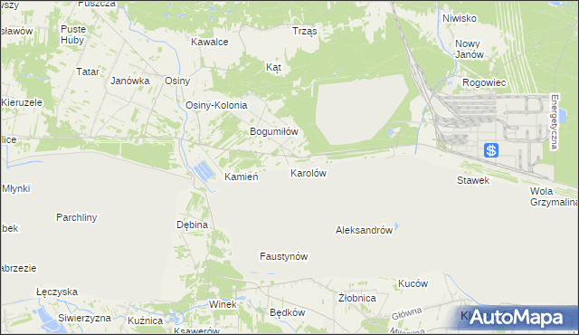 mapa Karolów gmina Kleszczów, Karolów gmina Kleszczów na mapie Targeo
