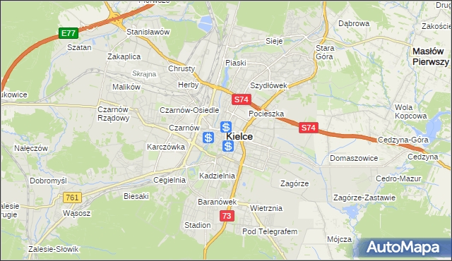 mapa Kielc, Kielce na mapie Targeo