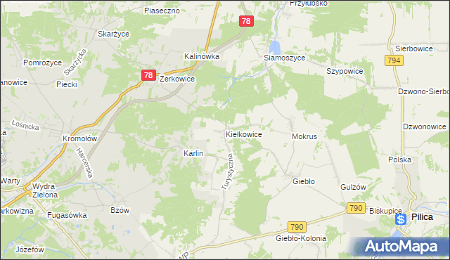 mapa Kiełkowice, Kiełkowice na mapie Targeo