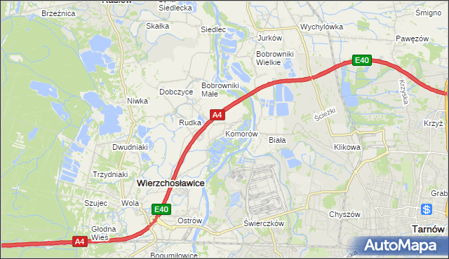 mapa Komorów gmina Wierzchosławice, Komorów gmina Wierzchosławice na mapie Targeo