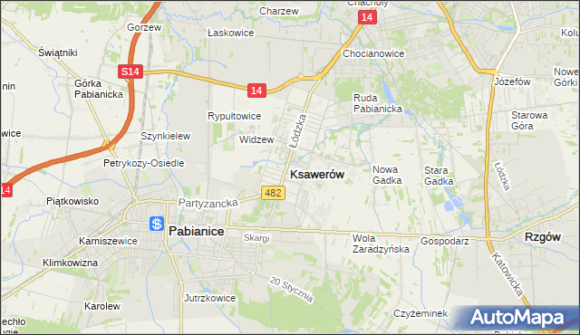 mapa Ksawerów powiat pabianicki, Ksawerów powiat pabianicki na mapie Targeo