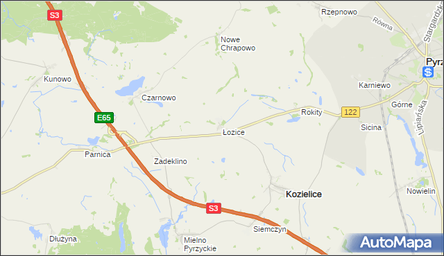 mapa Łozice gmina Kozielice, Łozice gmina Kozielice na mapie Targeo