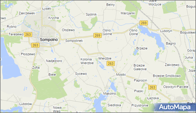 mapa Wierzbie gmina Sompolno, Wierzbie gmina Sompolno na mapie Targeo