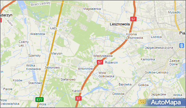 mapa Władysławów gmina Lesznowola, Władysławów gmina Lesznowola na mapie Targeo