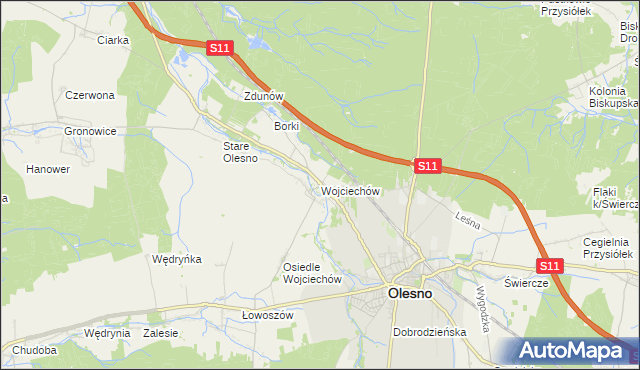 mapa Wojciechów gmina Olesno, Wojciechów gmina Olesno na mapie Targeo