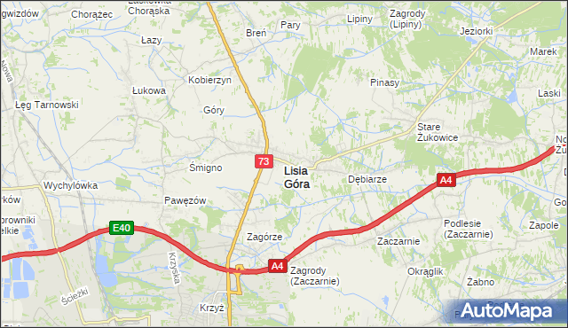 mapa Lisia Góra powiat tarnowski, Lisia Góra powiat tarnowski na mapie Targeo