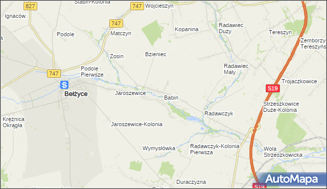 mapa Babin gmina Bełżyce, Babin gmina Bełżyce na mapie Targeo