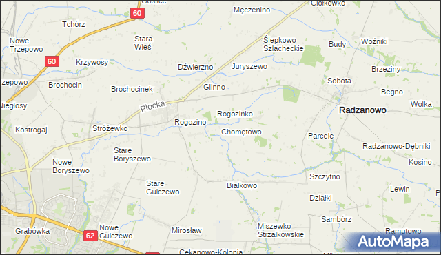 mapa Chomętowo gmina Radzanowo, Chomętowo gmina Radzanowo na mapie Targeo