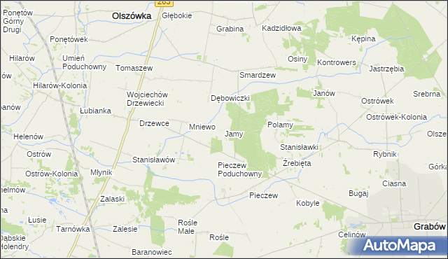 mapa Jamy gmina Grabów, Jamy gmina Grabów na mapie Targeo
