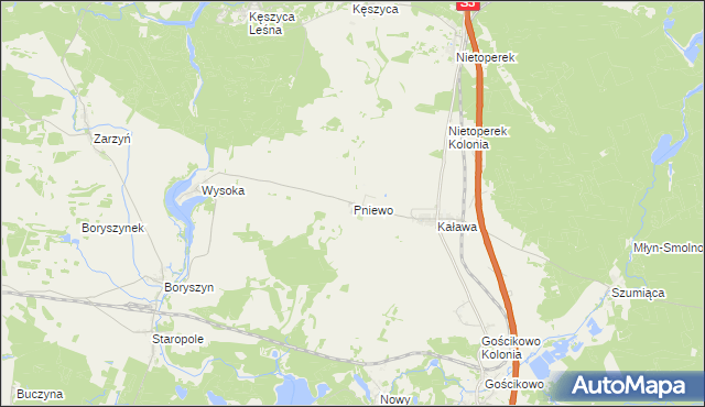 mapa Pniewo gmina Międzyrzecz, Pniewo gmina Międzyrzecz na mapie Targeo