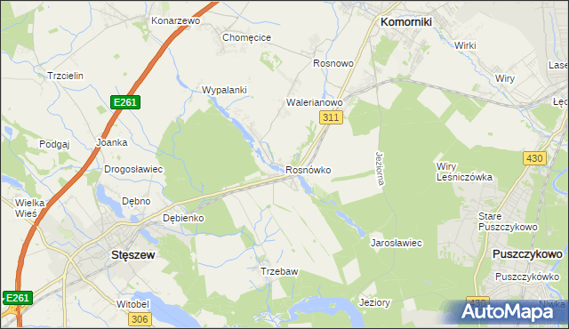 mapa Rosnówko gmina Komorniki, Rosnówko gmina Komorniki na mapie Targeo