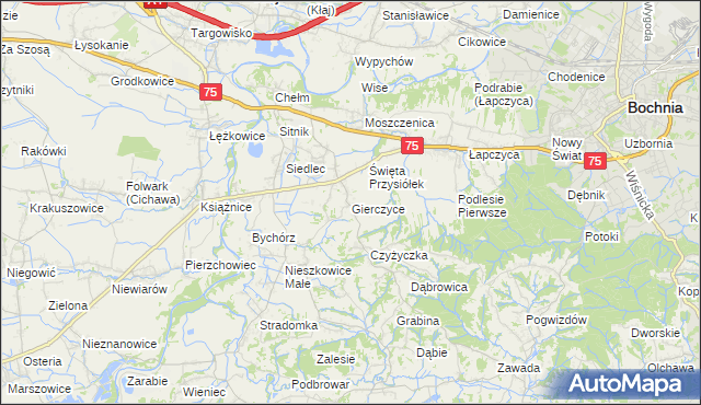 mapa Gierczyce gmina Bochnia, Gierczyce gmina Bochnia na mapie Targeo
