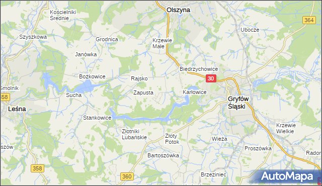 mapa Kałużna gmina Olszyna, Kałużna gmina Olszyna na mapie Targeo