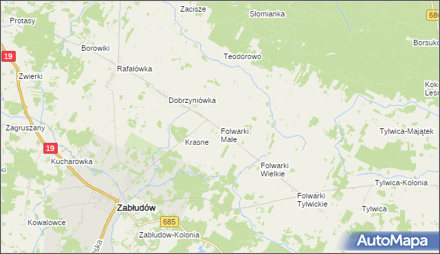 mapa Folwarki Małe, Folwarki Małe na mapie Targeo