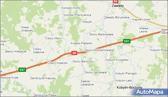 mapa Sikory-Wojciechowięta, Sikory-Wojciechowięta na mapie Targeo