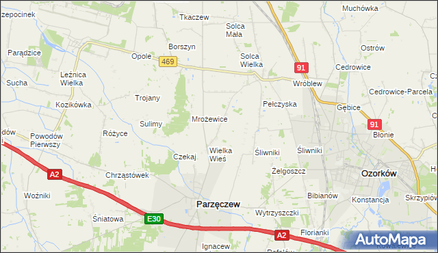 mapa Janów gmina Parzęczew, Janów gmina Parzęczew na mapie Targeo