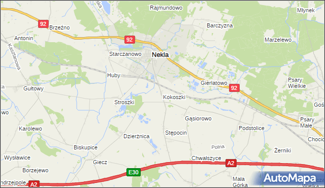 mapa Kokoszki gmina Nekla, Kokoszki gmina Nekla na mapie Targeo