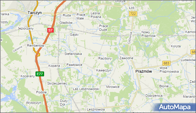 mapa Racibory gmina Tarczyn, Racibory gmina Tarczyn na mapie Targeo