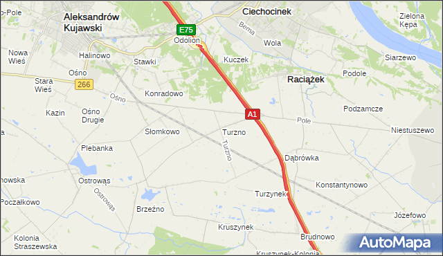 mapa Turzno gmina Raciążek, Turzno gmina Raciążek na mapie Targeo