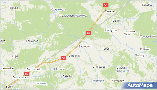 mapa Zagrodniki gmina Łochów, Zagrodniki gmina Łochów na mapie Targeo