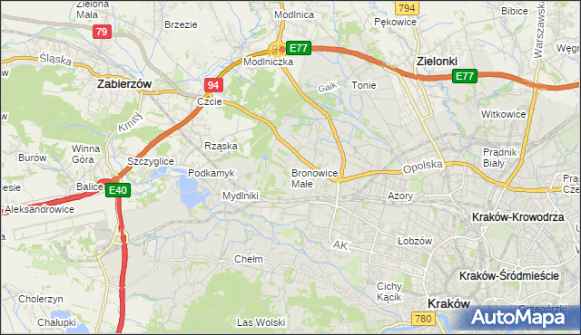 mapa Bronowice Małe, Bronowice Małe na mapie Targeo