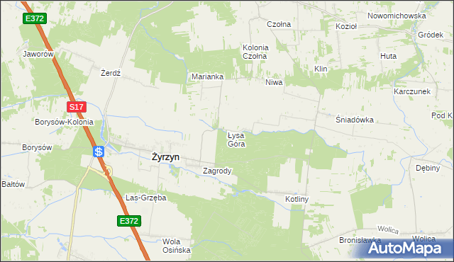 mapa Łysa Góra gmina Baranów, Łysa Góra gmina Baranów na mapie Targeo