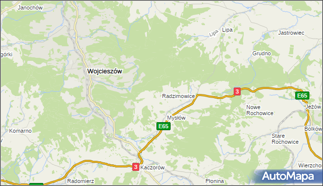 mapa Radzimowice gmina Bolków, Radzimowice gmina Bolków na mapie Targeo