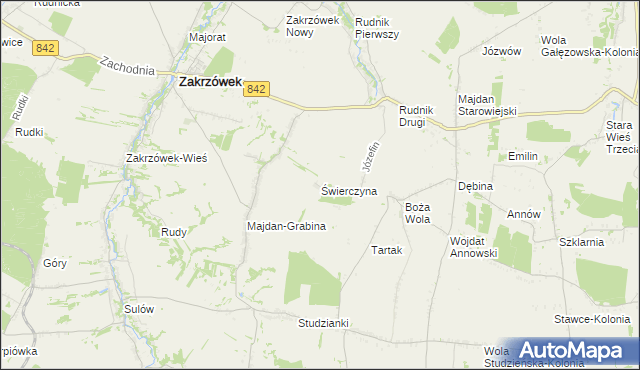 mapa Świerczyna gmina Zakrzówek, Świerczyna gmina Zakrzówek na mapie Targeo