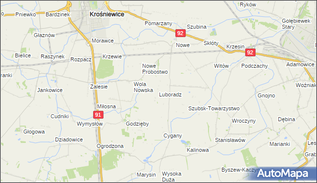 mapa Luboradz gmina Krośniewice, Luboradz gmina Krośniewice na mapie Targeo