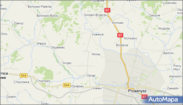 mapa Mirów gmina Przasnysz, Mirów gmina Przasnysz na mapie Targeo