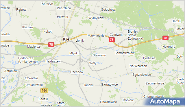 mapa Stawiany gmina Kije, Stawiany gmina Kije na mapie Targeo