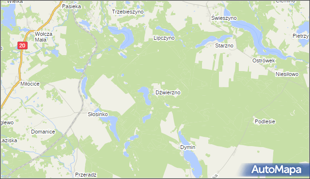 mapa Dźwierzno gmina Koczała, Dźwierzno gmina Koczała na mapie Targeo