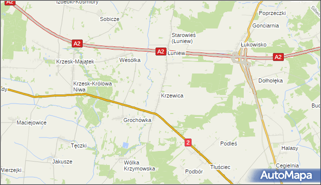 mapa Krzewica gmina Międzyrzec Podlaski, Krzewica gmina Międzyrzec Podlaski na mapie Targeo