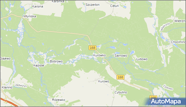 mapa Kurówko gmina Bobolice, Kurówko gmina Bobolice na mapie Targeo