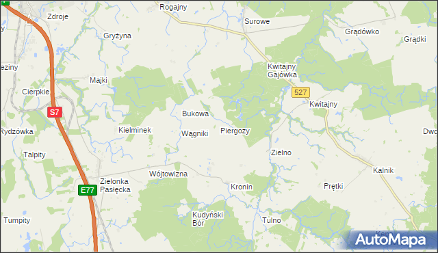 mapa Piergozy gmina Pasłęk, Piergozy gmina Pasłęk na mapie Targeo