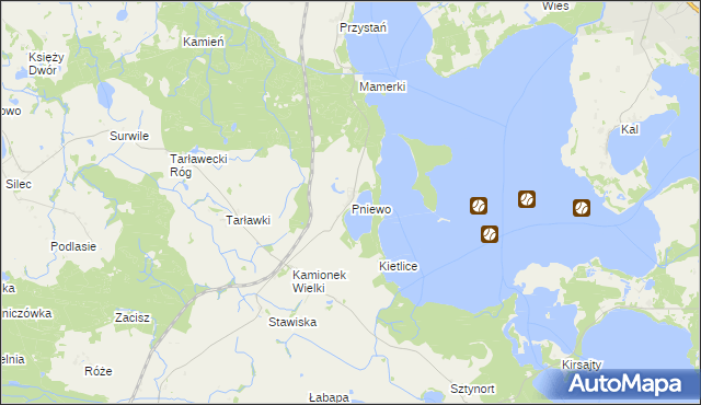 mapa Pniewo gmina Węgorzewo, Pniewo gmina Węgorzewo na mapie Targeo