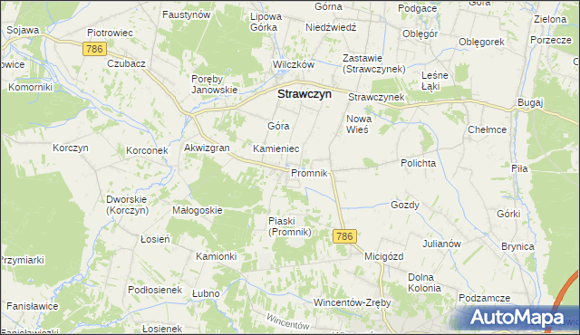 mapa Promnik gmina Strawczyn, Promnik gmina Strawczyn na mapie Targeo