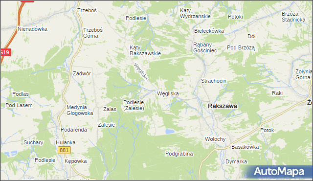 mapa Węgliska gmina Rakszawa, Węgliska gmina Rakszawa na mapie Targeo