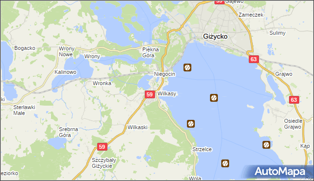 mapa Wilkasy gmina Giżycko, Wilkasy gmina Giżycko na mapie Targeo