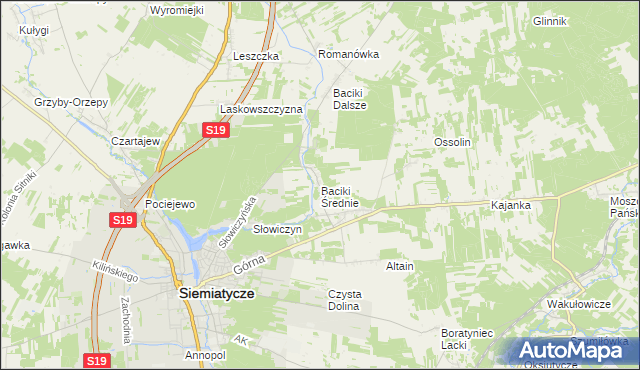mapa Baciki Średnie, Baciki Średnie na mapie Targeo