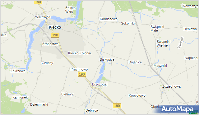 mapa Biskupice gmina Kłecko, Biskupice gmina Kłecko na mapie Targeo
