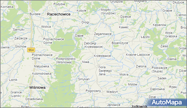 mapa Krzesławice gmina Raciechowice, Krzesławice gmina Raciechowice na mapie Targeo