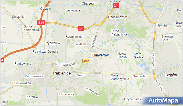 mapa Ksawerów powiat pabianicki, Ksawerów powiat pabianicki na mapie Targeo